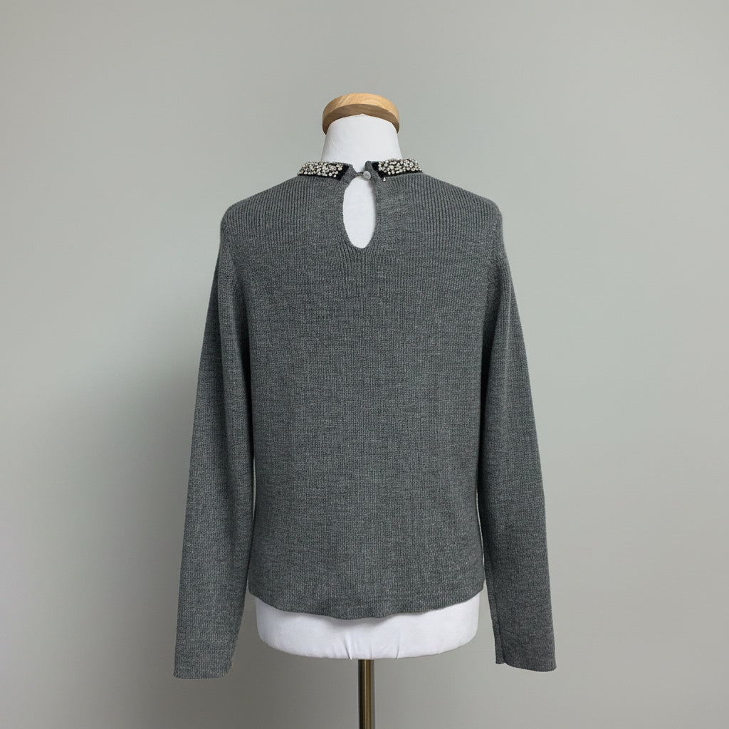 Drew gray rhinestone collar Aurora sweater, Size M