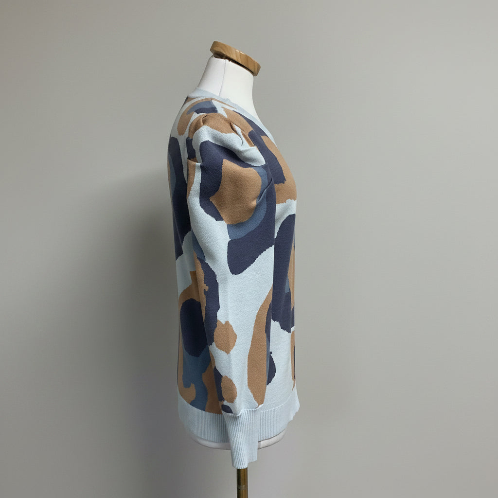 Emily McCarthy blue and brown cheetah Julia sweater, Size M