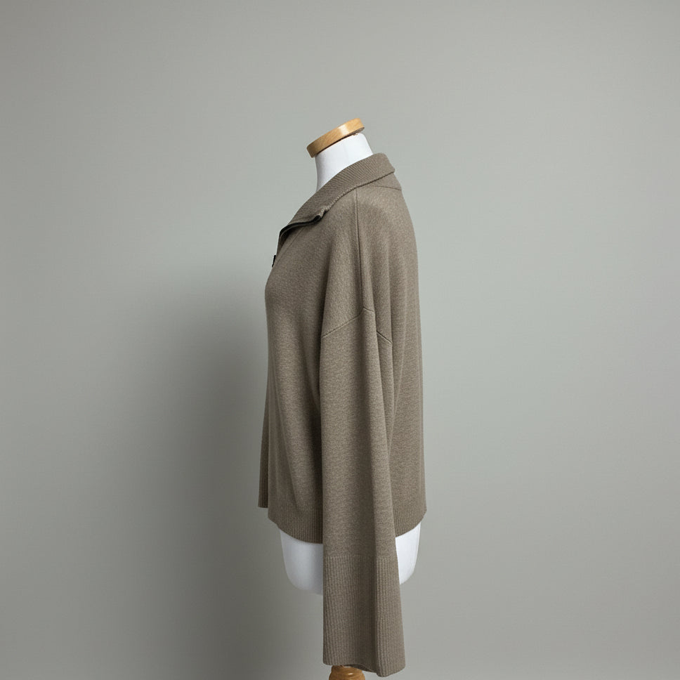 Sundays mocha zip neck sweater with wide sleeves, size M