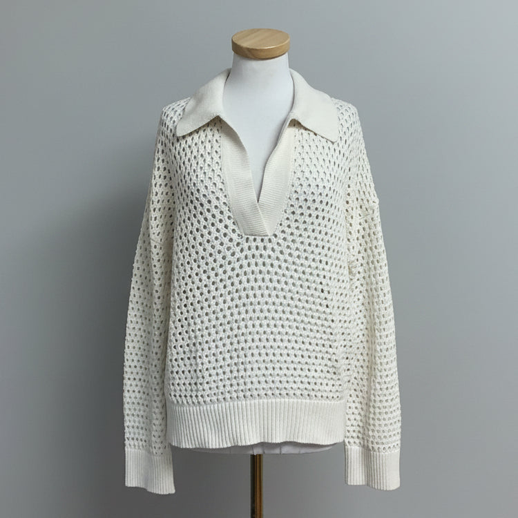 Electric & Rose white cotton crochet sweater, size M