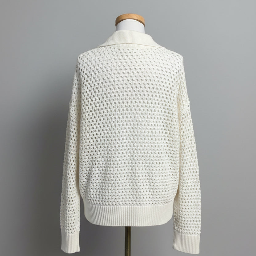 Electric & Rose white cotton crochet sweater, size M