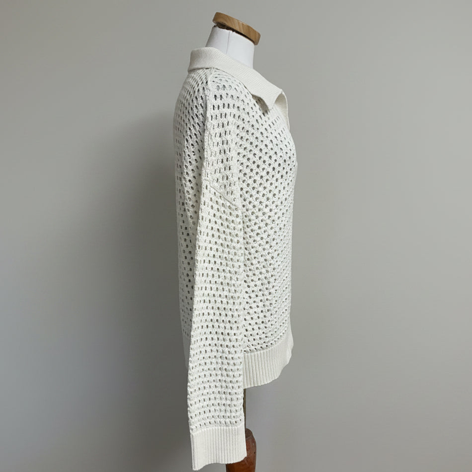 Electric & Rose white cotton crochet sweater, size M