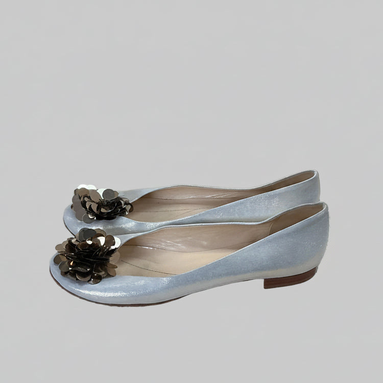 Kate Spade gold leather flat with paillettes, size 10