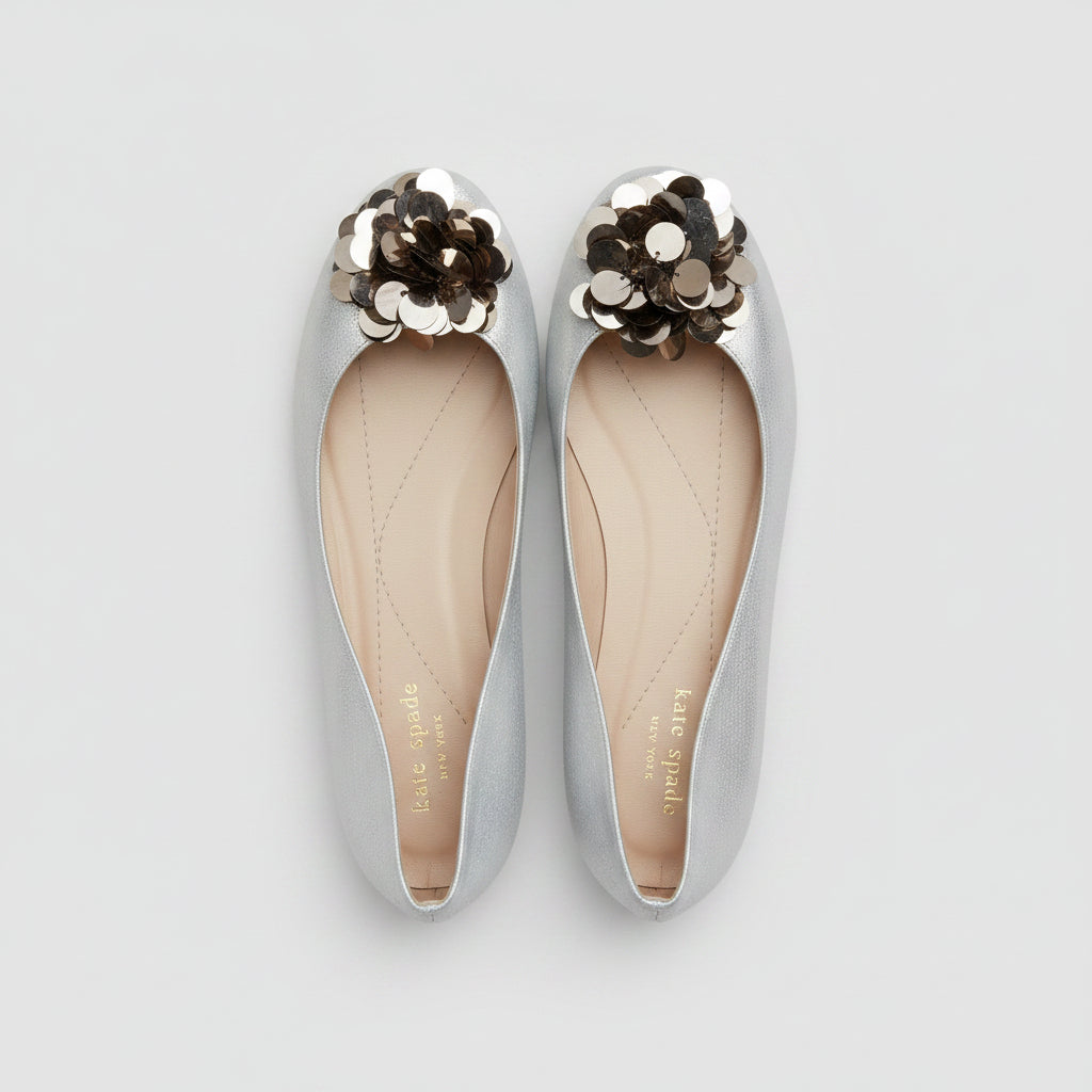 Kate Spade gold leather flat with paillettes, size 10