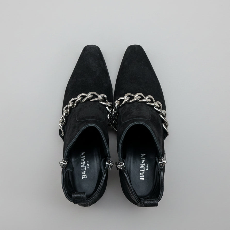 Balmain black suede Ella Chain boots, size 7.5, NEW WITHOUT BOX!