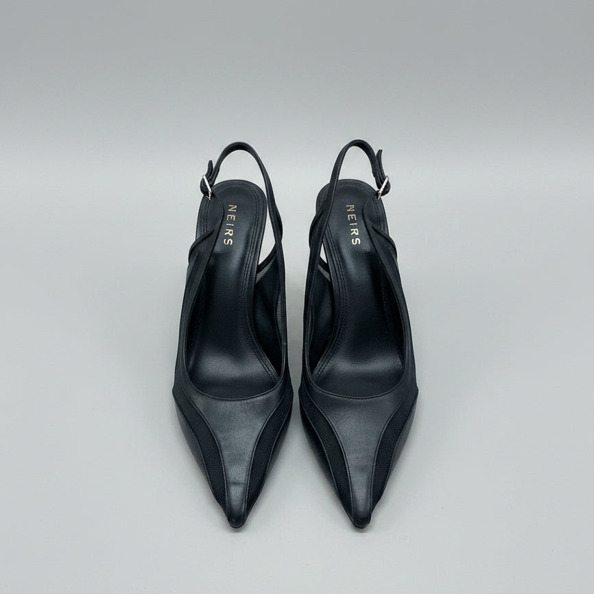 Reiss black leather and mesh Ellie slings, size 39, NEW WITHOUT BOX!