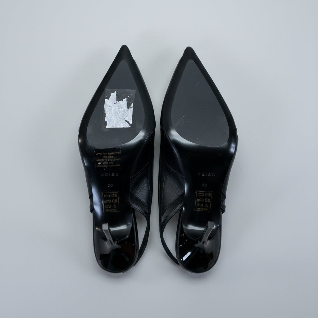 Reiss black leather and mesh Ellie slings, size 39, NEW WITHOUT BOX!