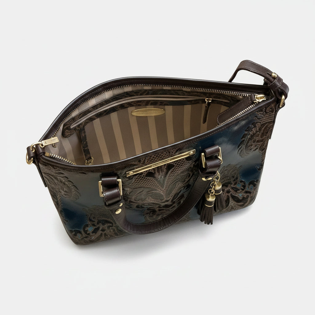 Brahmin brown and blue tooled handbag, NEW WITHOUT TAGS!