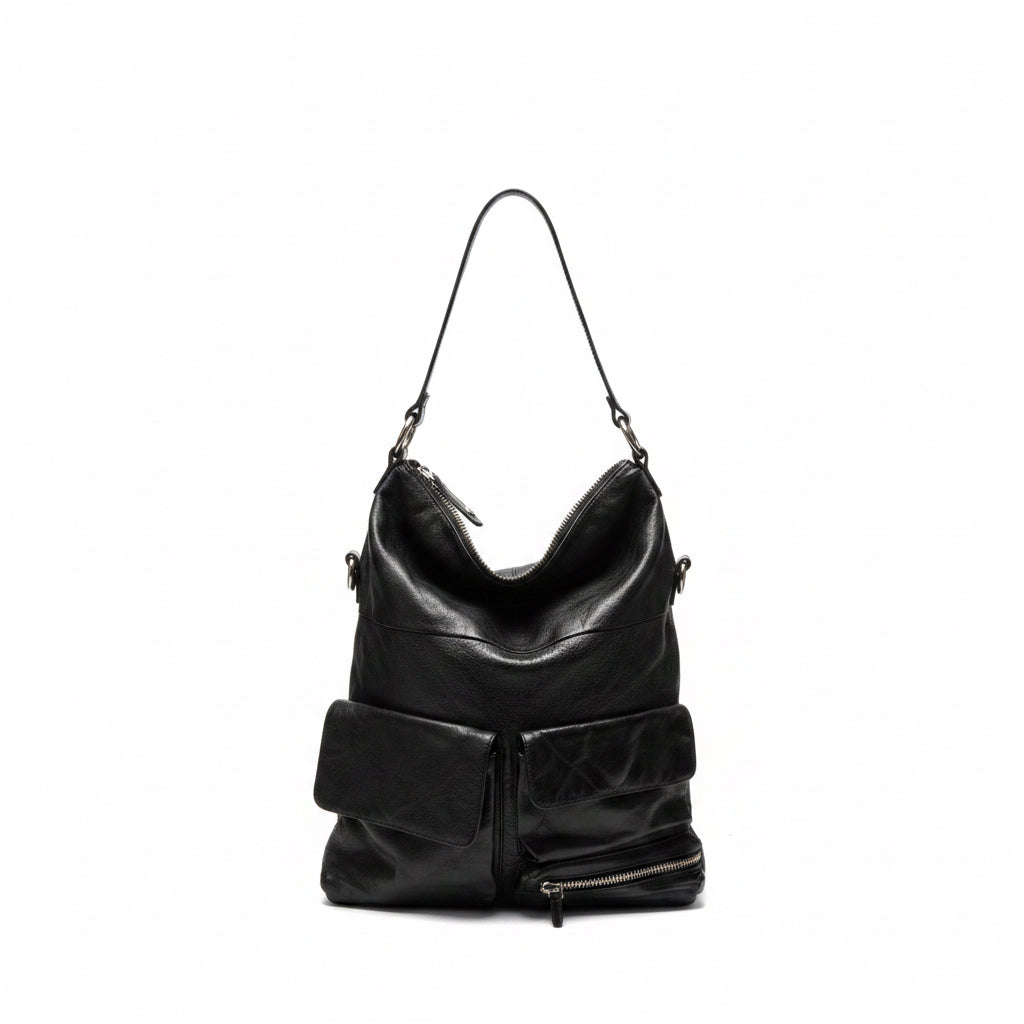 Hobo black leather foldover shoulder bag