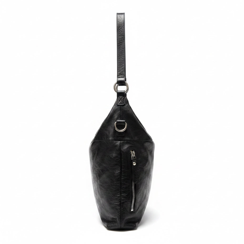 Hobo black leather foldover shoulder bag