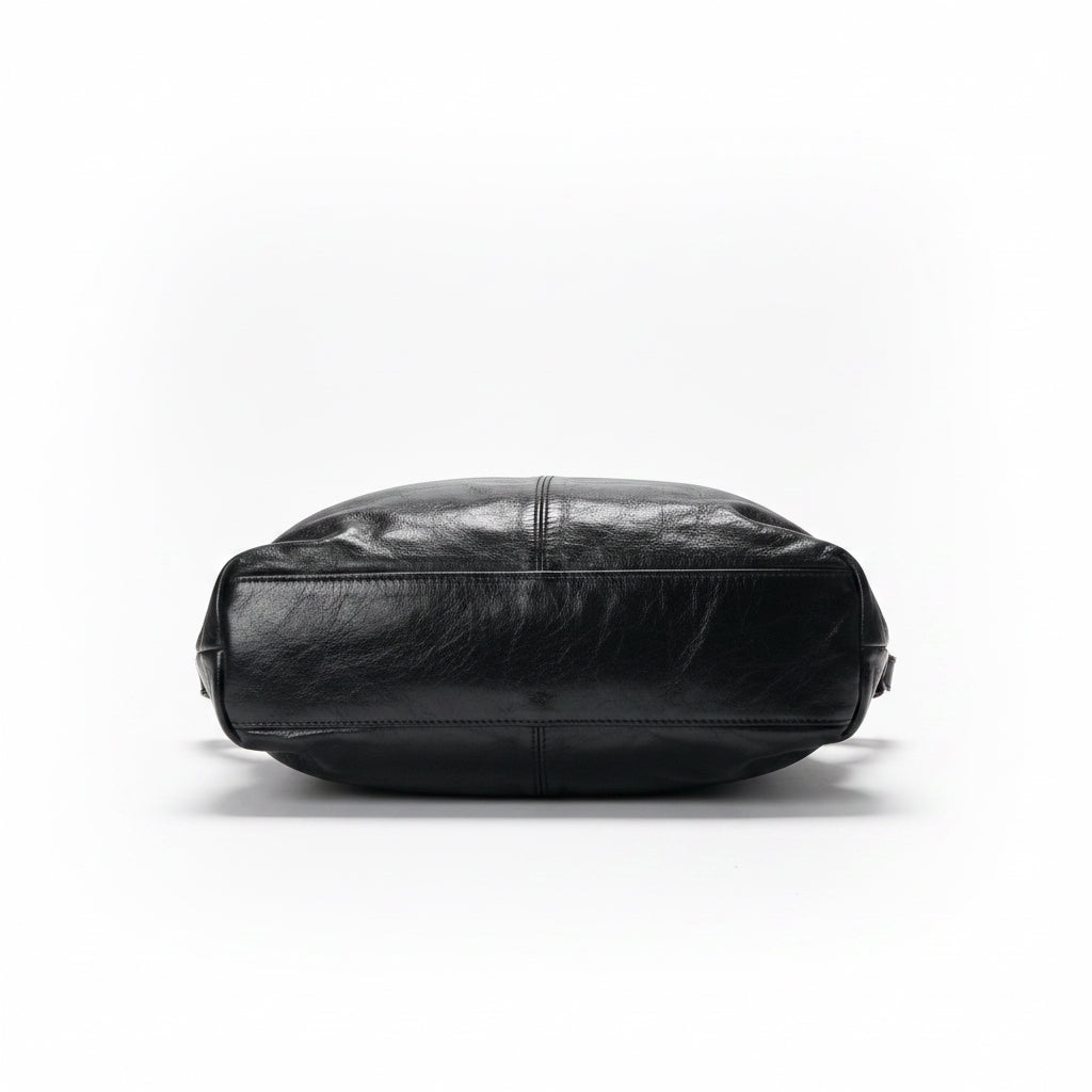 Hobo black leather foldover shoulder bag