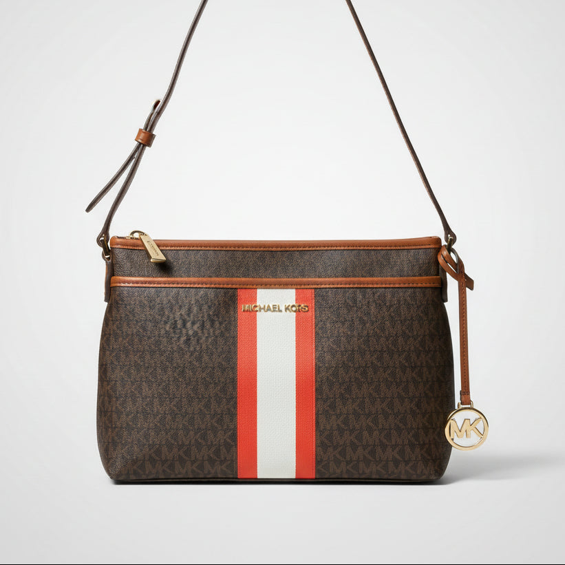 Michael Kors brown logo crossbody with orange stripe, LIKE NEW!