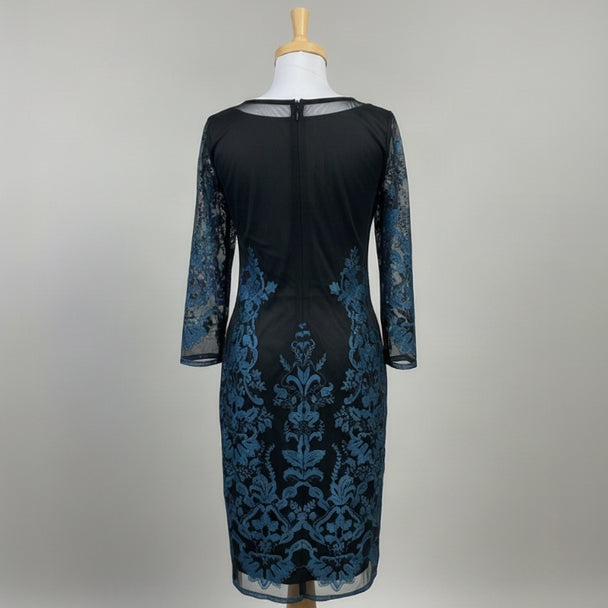 Et Cetera black dress with teal embroidery, size 2, NEW WITH TAGS!