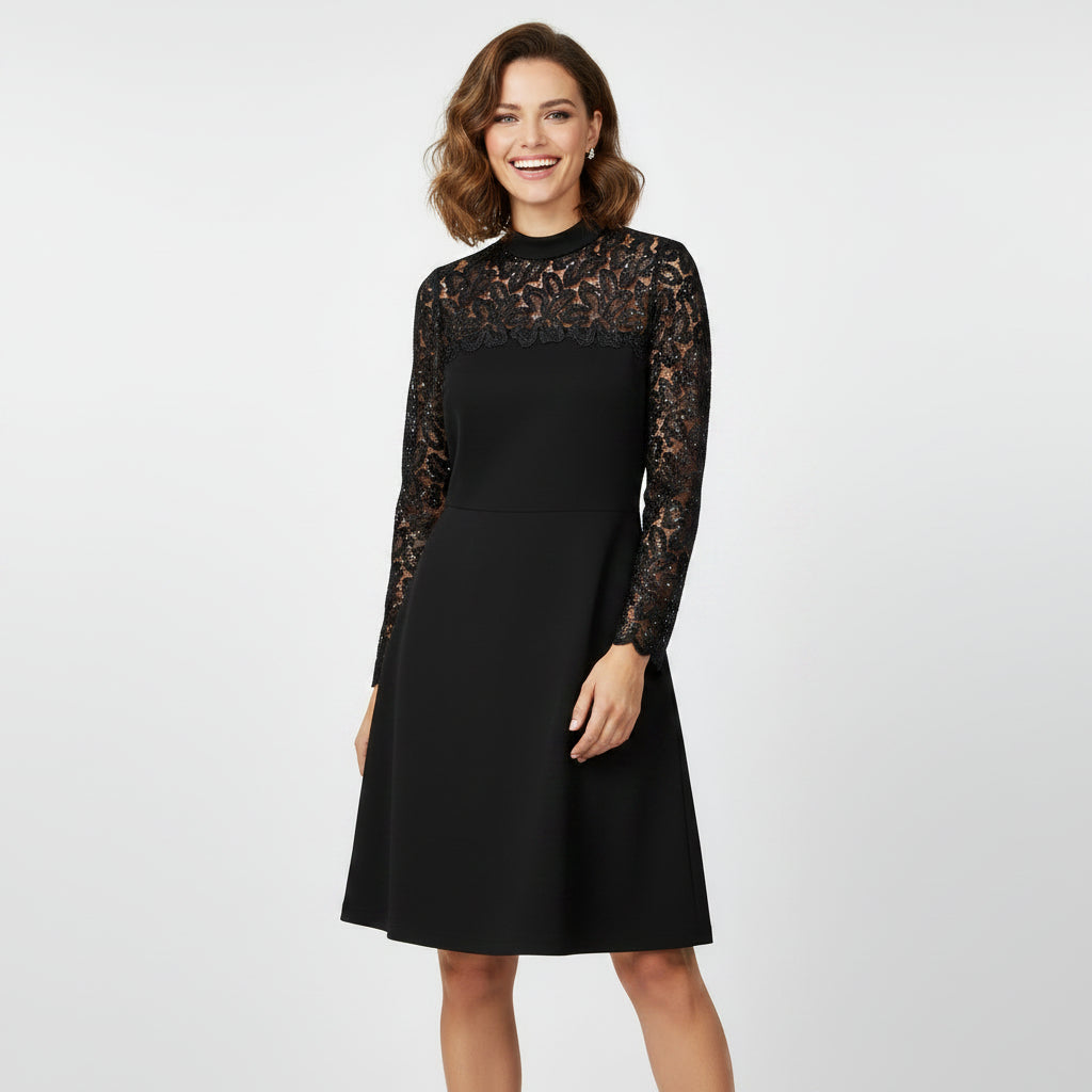 Elie Tahari black dress with guipure lace sleeves, size 6, NEW WITH TAGS!