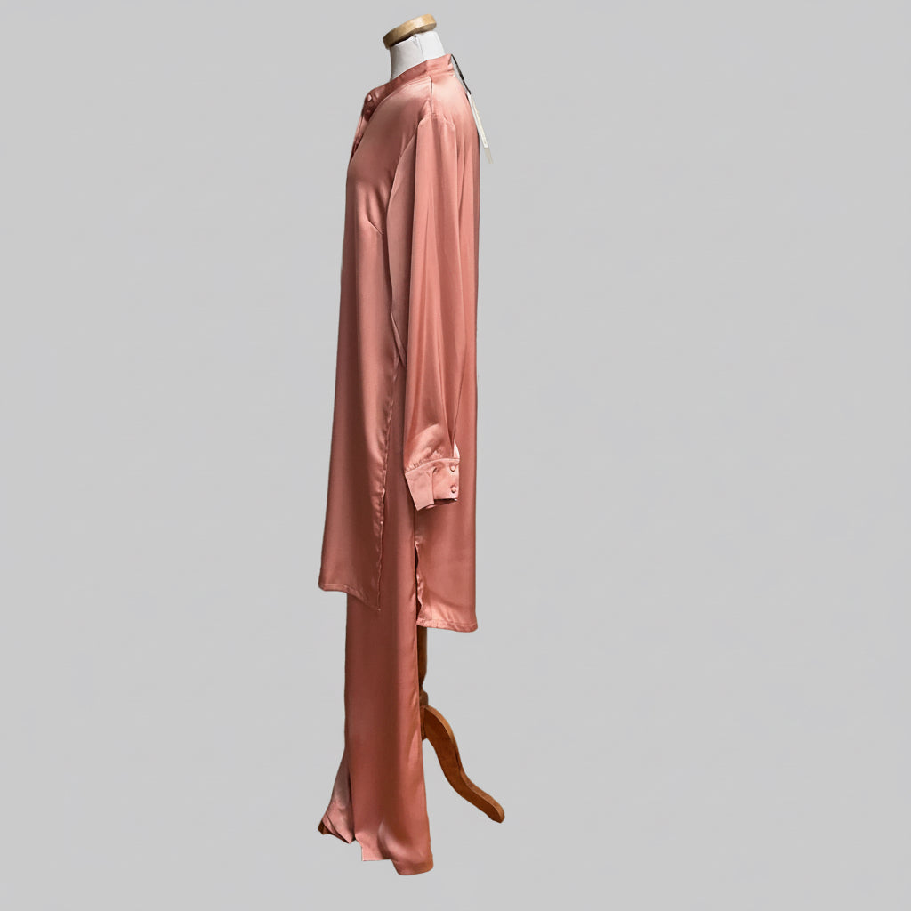 Andrea Iyamah peach satin blouse/pant set, size L, NEW WITH TAGS!