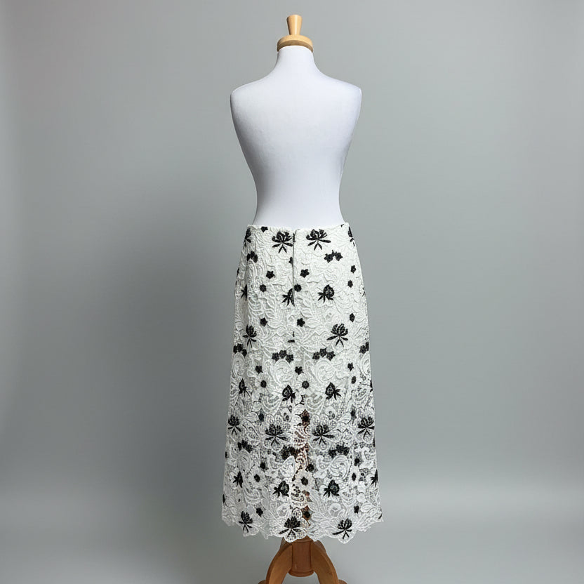 Alice & Olivia white and black lace Ophelia skirt, size 10