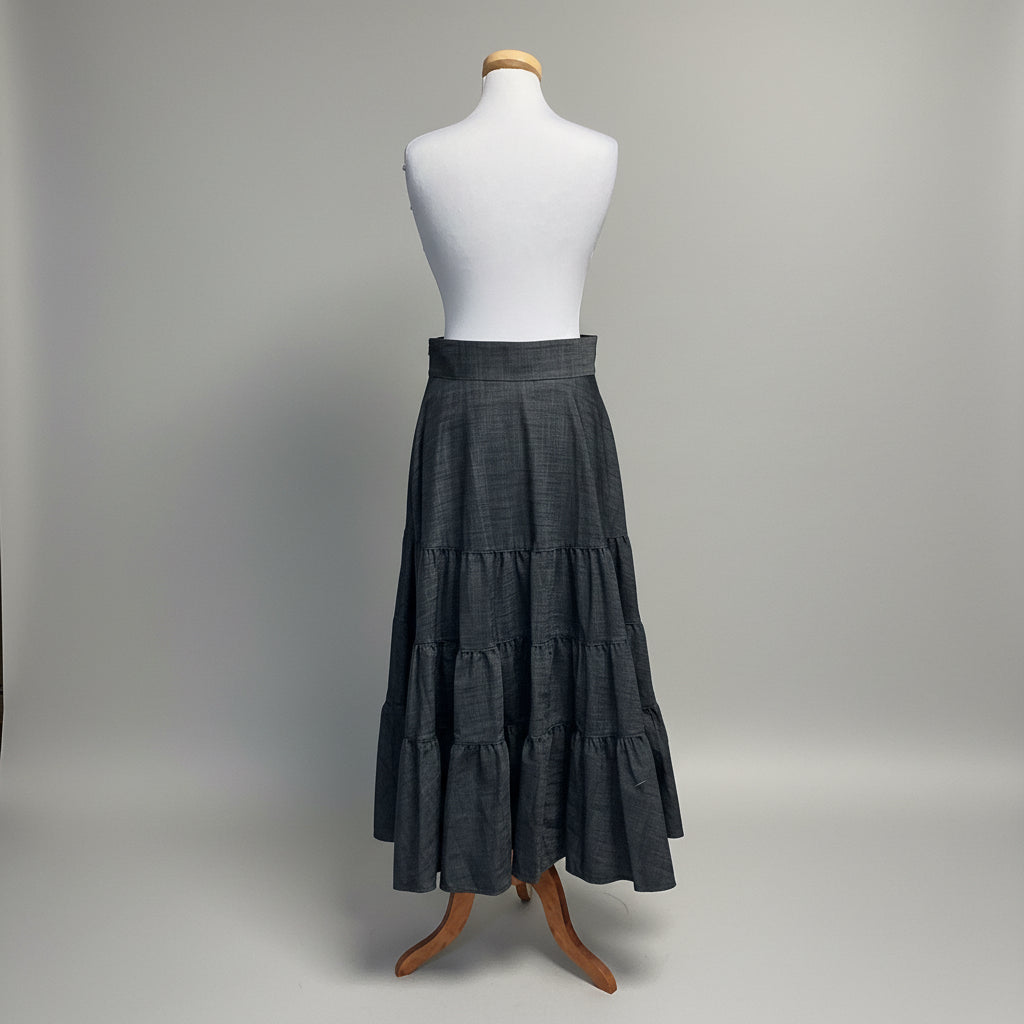 Adeam dark denim tiered maxi skirt, size 8