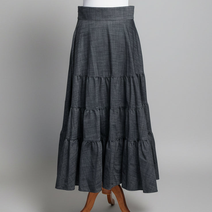 Adeam dark denim tiered maxi skirt, size 8