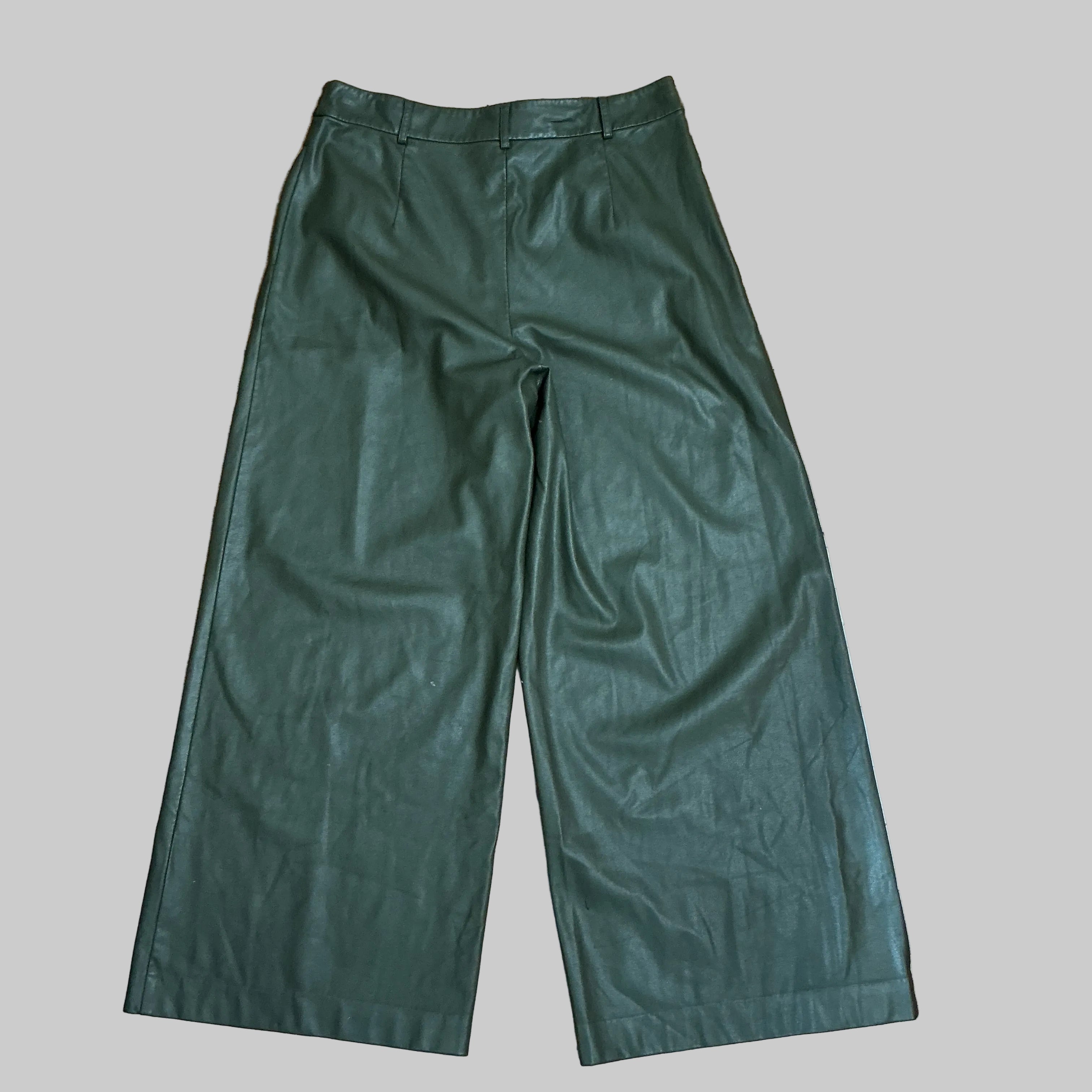 Saunders olive vegan leather wide leg pants, size 12