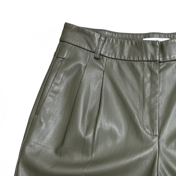 Saunders olive vegan leather wide leg pants, size 12