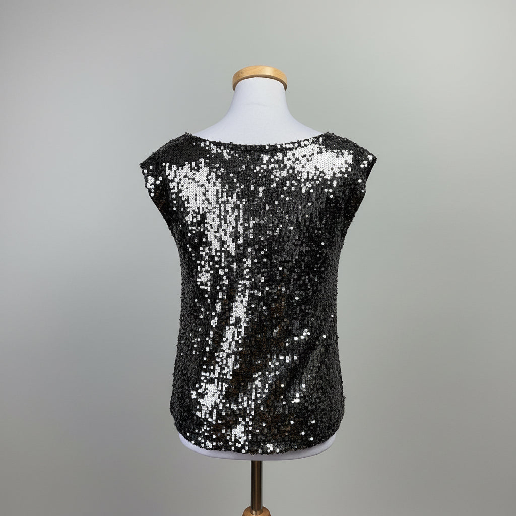 Alice & Olivia black and charcoal sequin top, size M