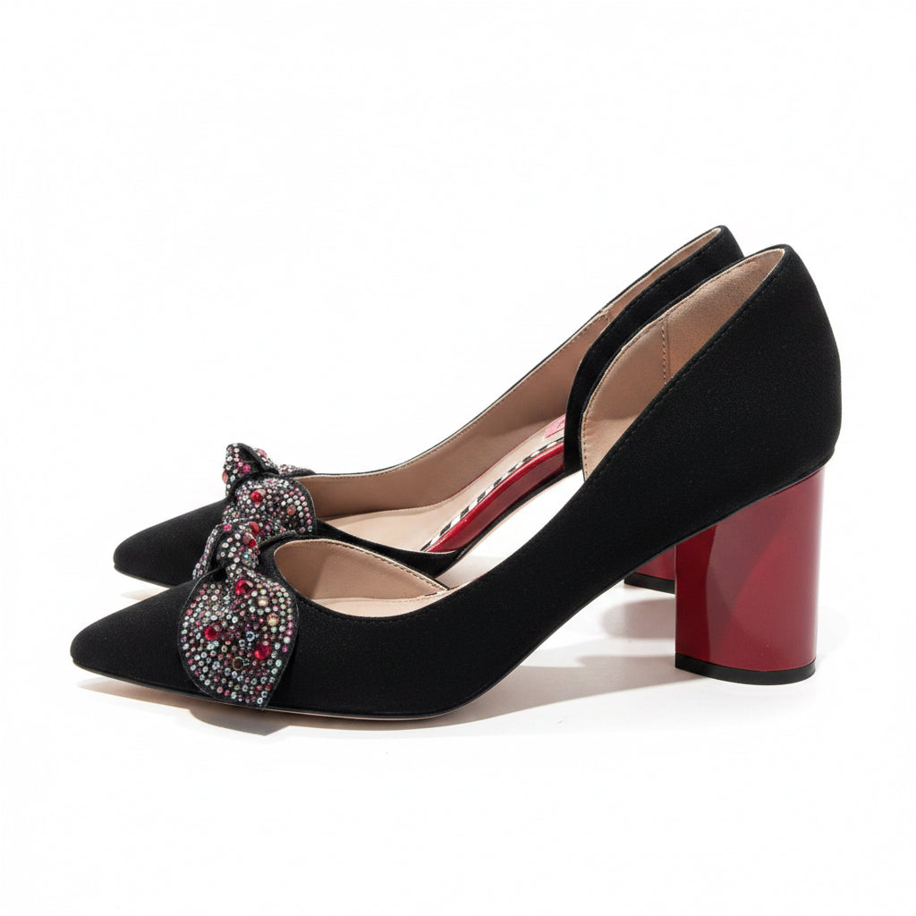 Betsey Johnson black Hollie shoes with jeweled bow, size 8, NEW IN BOX!