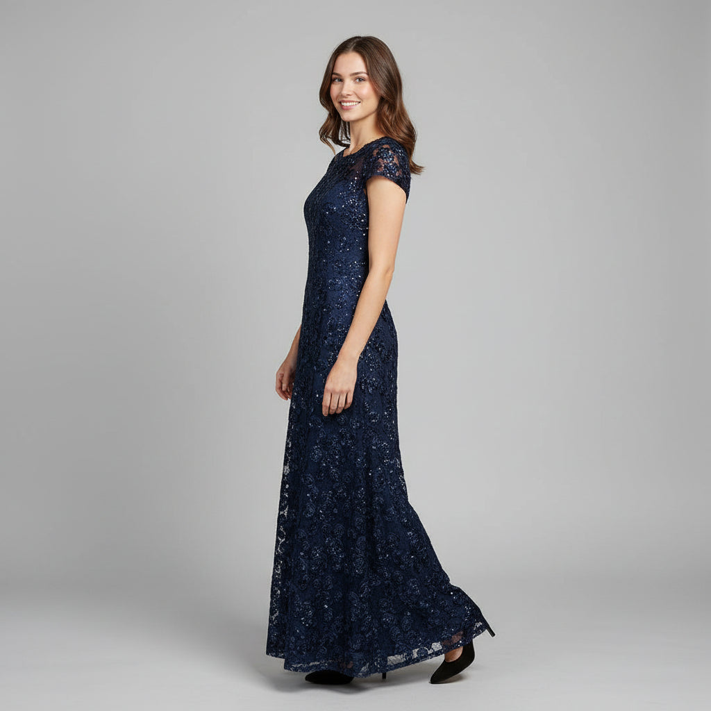 Alex Evenings navy lace and soutache dress, size 6