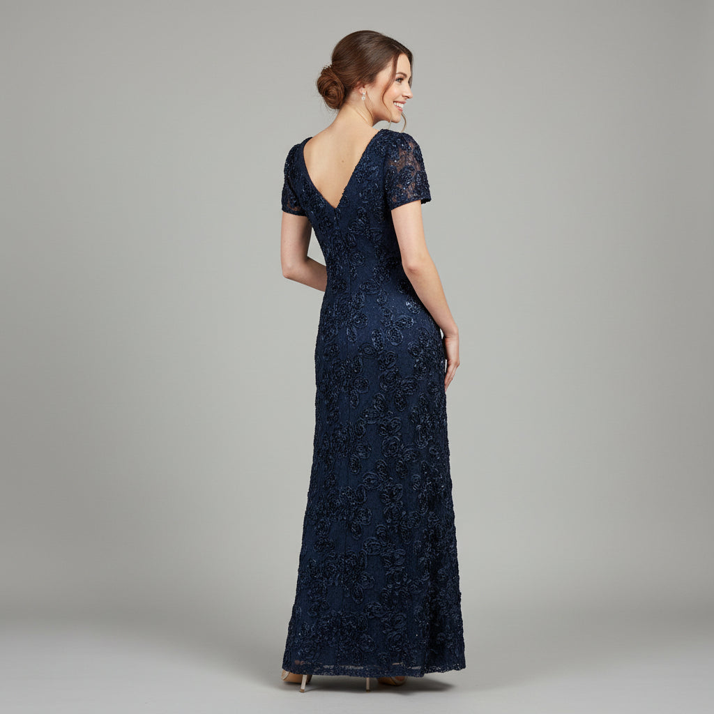Alex Evenings navy lace and soutache dress, size 6