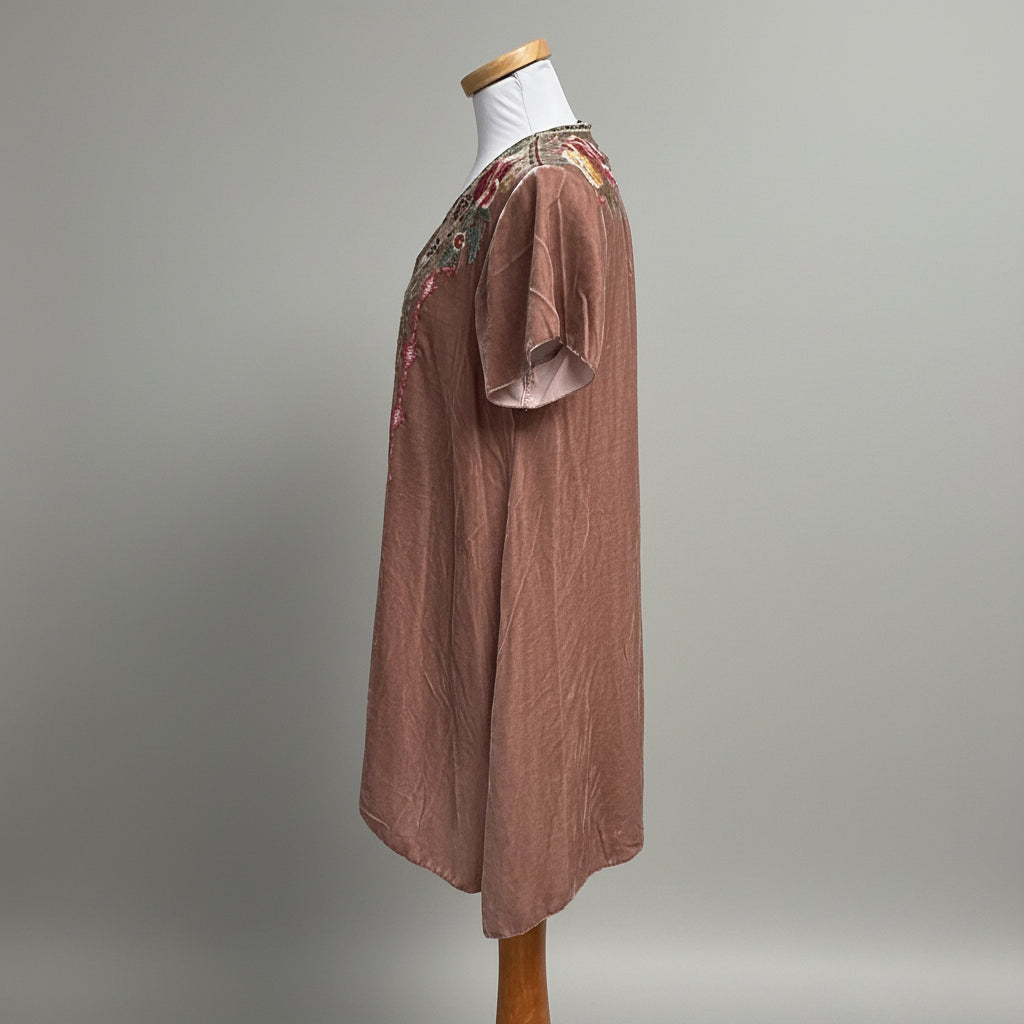 Johnny Was blush velour embroidered blouse, size S
