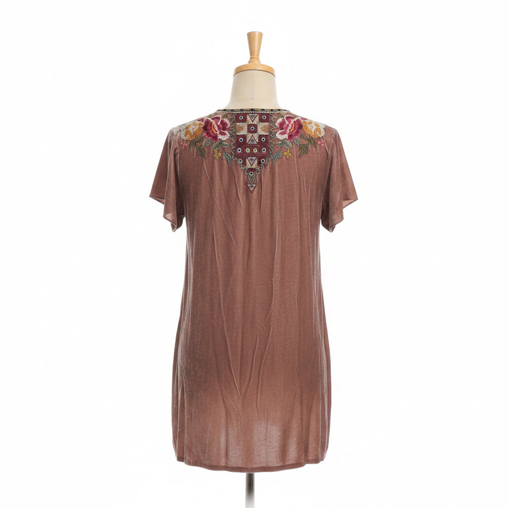 Johnny Was blush velour embroidered blouse, size S