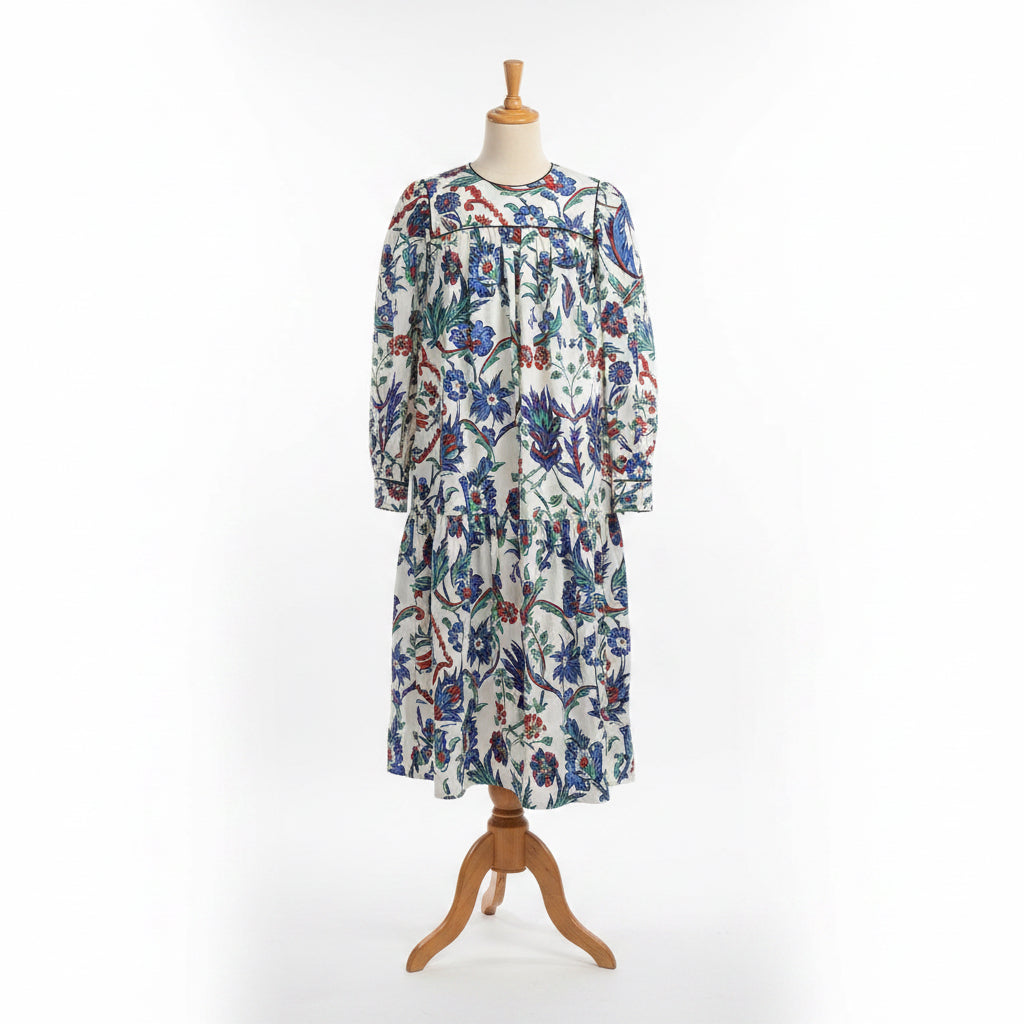 Tory Burch cream and blue floral Porcelain Thistle dress, size 8, NEW WITH TAGS!