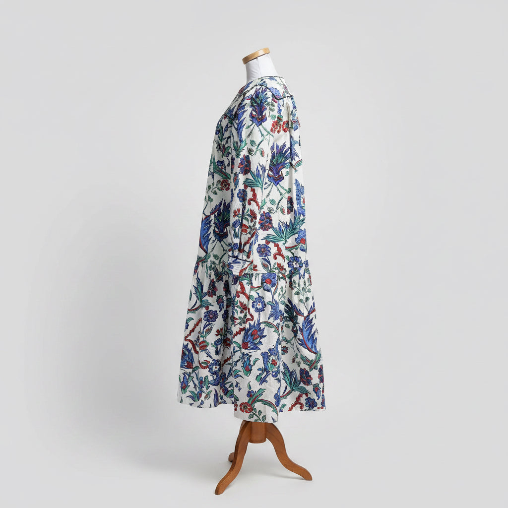 Tory Burch cream and blue floral Porcelain Thistle dress, size 8, NEW WITH TAGS!