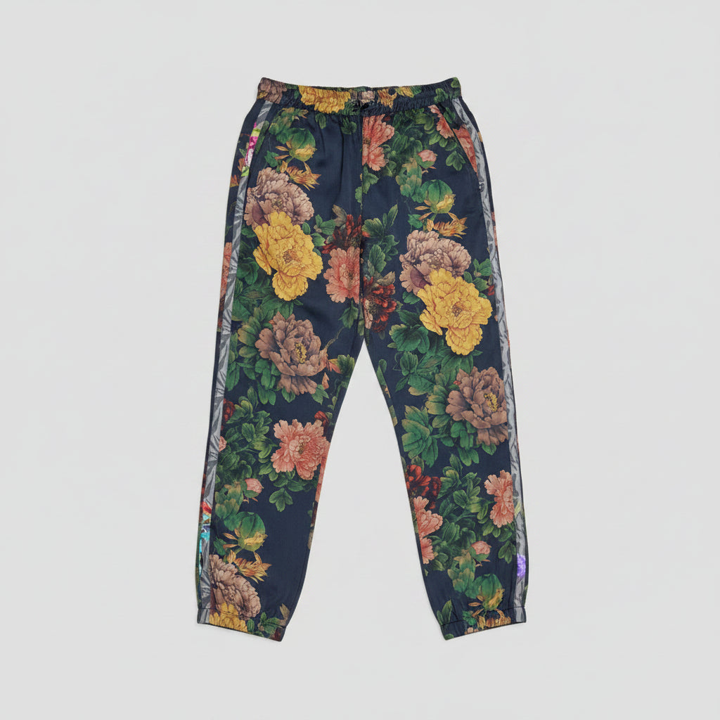 Johnny Was navy floral print silk pants, size M