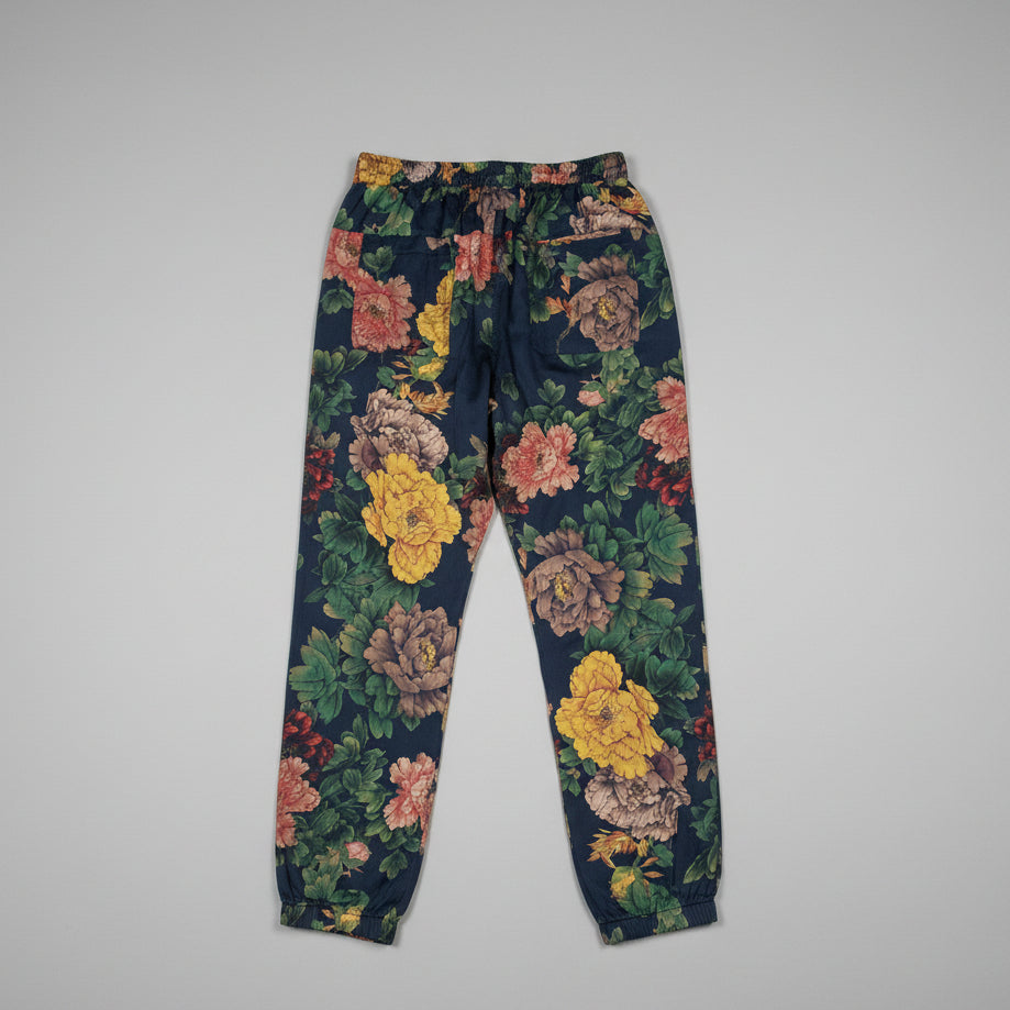 Johnny Was navy floral print silk pants, size M