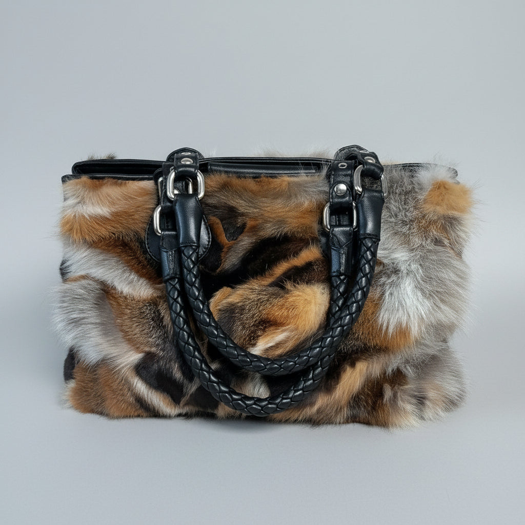 Paolo Masi black leather and fur bag, NEW WITHOUT TAGS!