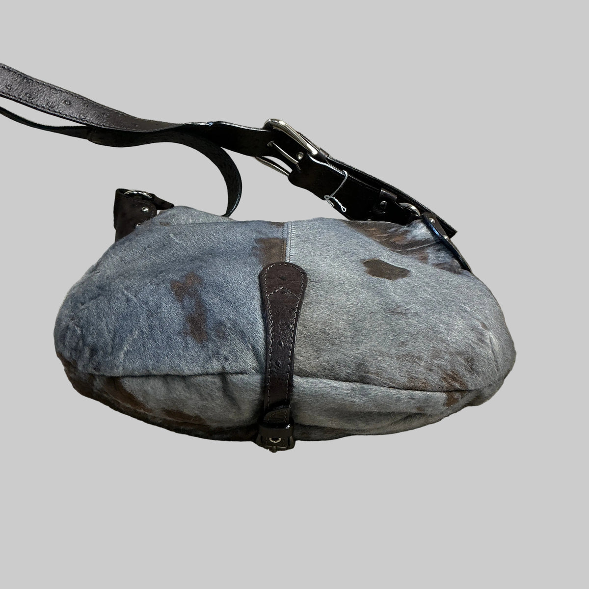 Donald J. Pliner brown & gray leather and fur shoulder bag