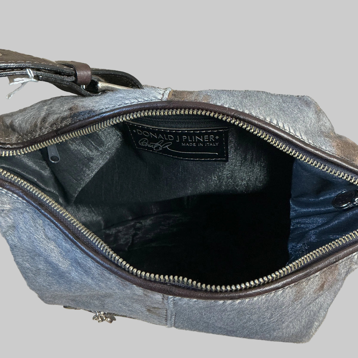 Donald J. Pliner brown & gray leather and fur shoulder bag