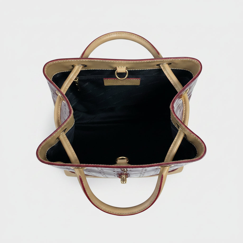 Arcadia red & tan logo backpack