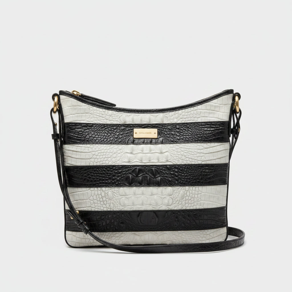 Brahmin black & white striped shoulder bag