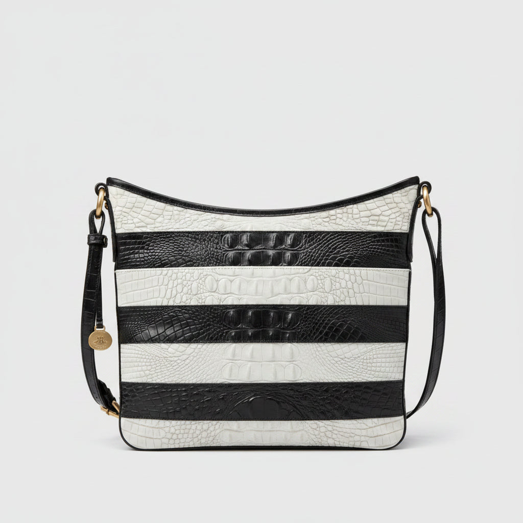 Brahmin black & white striped shoulder bag