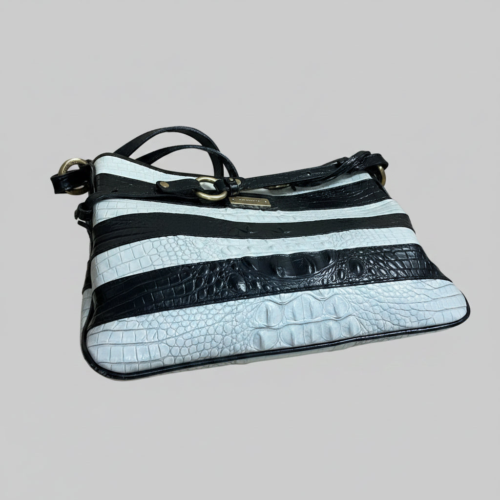 Brahmin black & white striped shoulder bag