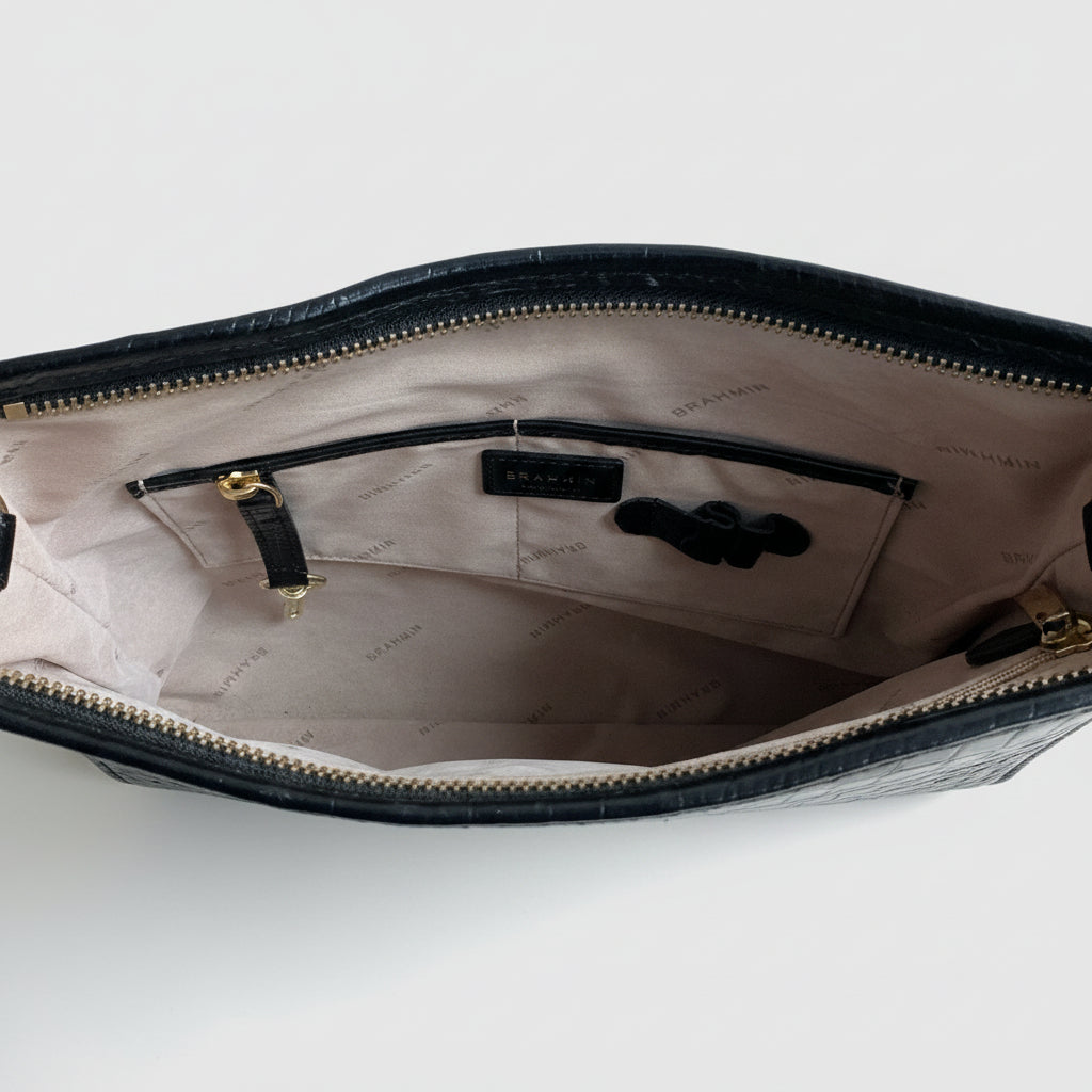 Brahmin black & white striped shoulder bag
