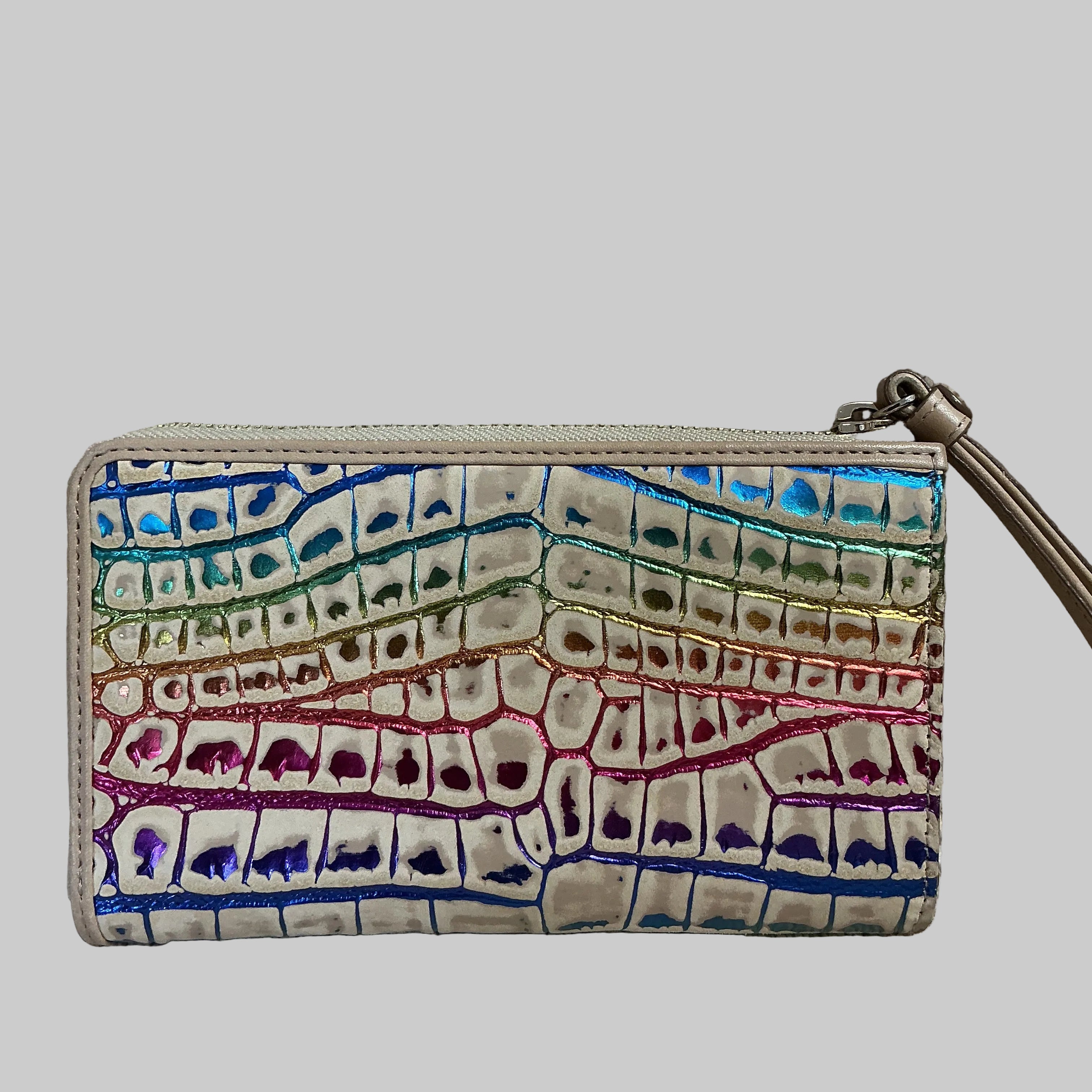 Brahmin tan & metallic rainbow zipper wristlet