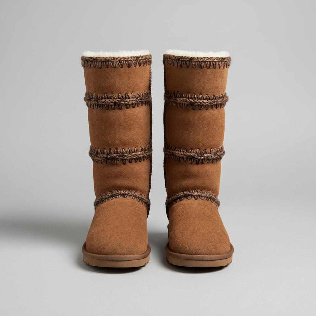 Australian Luxe chestnut suede & shearling Dukes boots, size 7