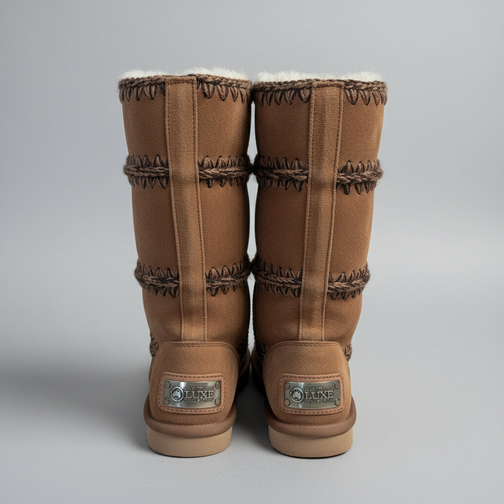 Australian Luxe chestnut suede & shearling Dukes boots, size 7