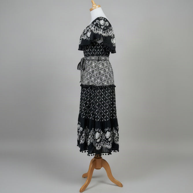 Anthropologie black dress with white embroidery, size 8, NEW WITH TAGS!