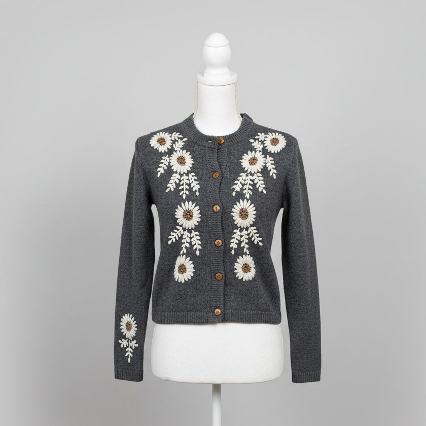 Alex Mill gray floral Becca cardigan, size XS