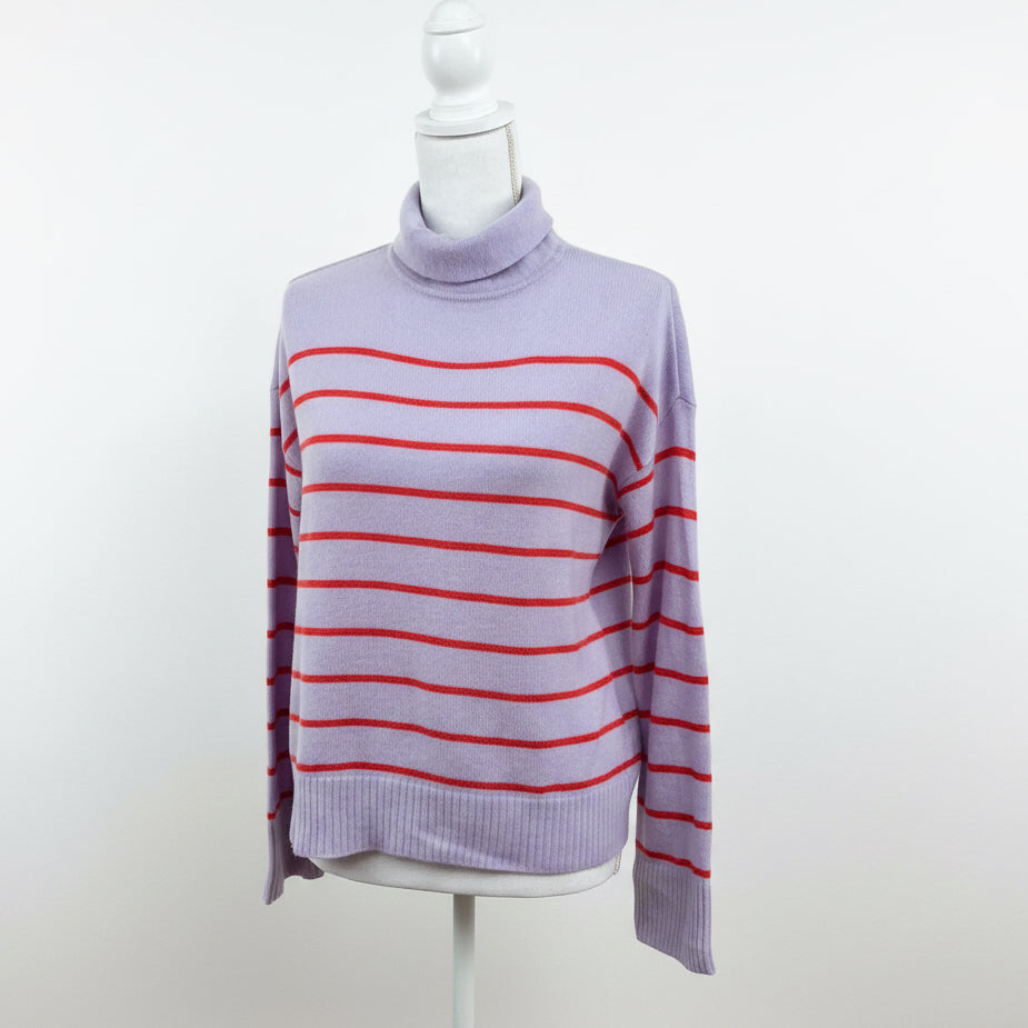 Lilla P lavender and cherry stripe cashmere sweater, size XS