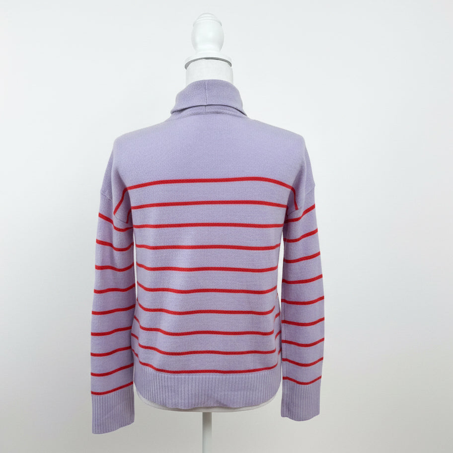 Lilla P lavender and cherry stripe cashmere sweater, size XS