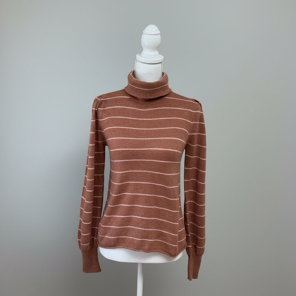 Lilla P mocha and pink stripe cashmere sweater, size S